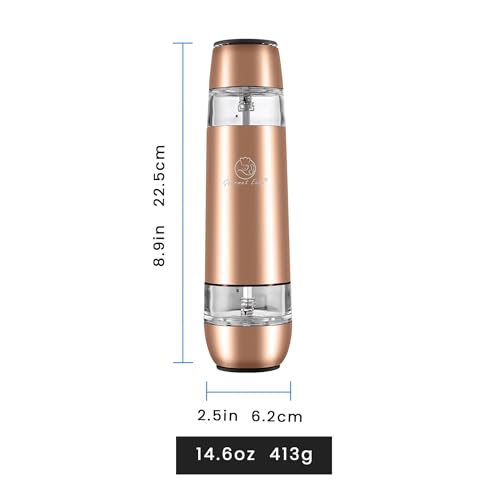 2 in 1 Electric Salt and Pepper Grinder Set, Rechargeable with USB-C, Automatic Battery Operated Salt and Pepper Shakers, Pepper Mill Grinder with Adjustable Coarseness, Rose Gold Gourmet Easy - Image 5