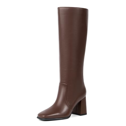 Image of Modatope Knee High Boots Women Square Toe Chunky Heel Fashion Tall Boots | Block Heel Gogo Boots with Side Zipper,Fashion Heeled Fall Winter Boots,Long Dressy Boots for Women