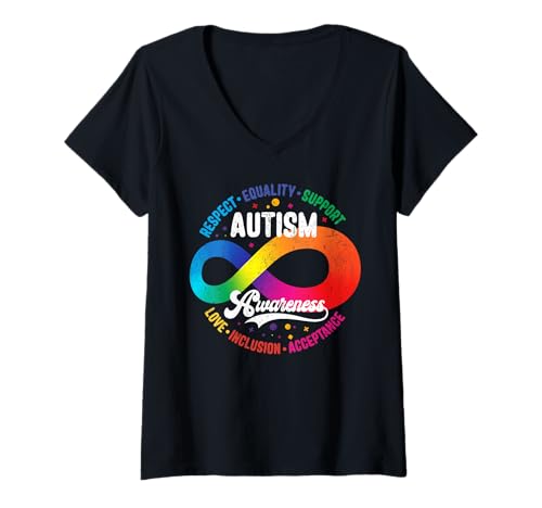 Womens Autism Awareness - Respect Equality Support Love Inclusion V-Neck T-Shirt