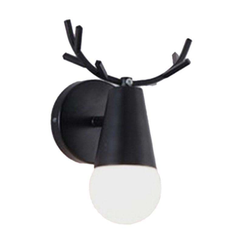 Image of LITFAD Minimalist Wall Sconce Deer Horn Shape Wall Light Modern Wall Mounted Lamps Single Light Exposed Bulb Design Wall Lighting Fixtures for for Hallway, Bedroom, Living Room, Bathroom,Black