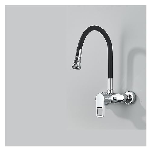 Grifo de cocina de pared negro mate con manguera flexible de acero inoxidable SUS304