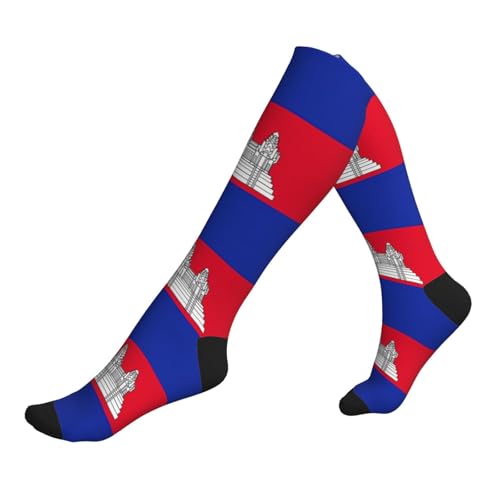 DUWAA Chaussettes de compression pour homme et femme - Motif drapeau du Cambodge - Chaussettes de course à pied - Chaussettes athlétiques, 2 Noir-2, Taille unique