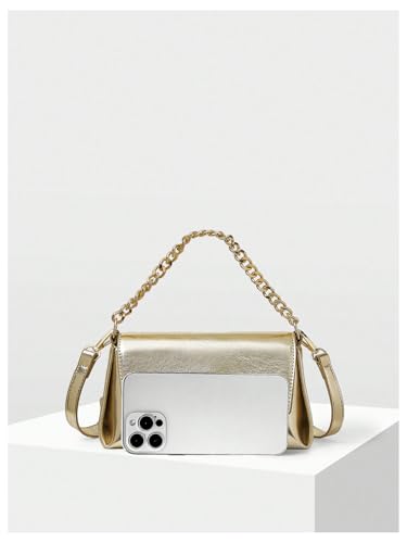 QWINEE Women's Gold Purses Leather Crossbody Bags Metallic Flap Clutch Mini Square Bag for Wedding/Prom/Party2