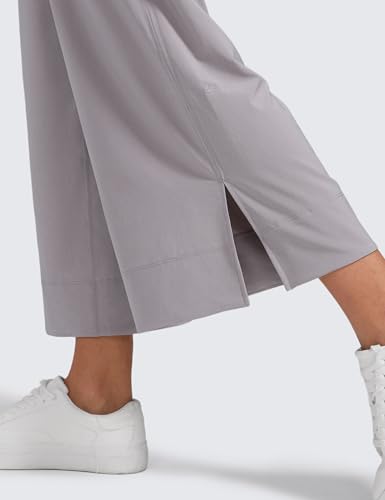Image of CRZ YOGA Lightweight Wide Leg Crop Pants 25 inch | Casual, Travel, Comfy, Soft, Split, Loose Fit, Pockets, for Women