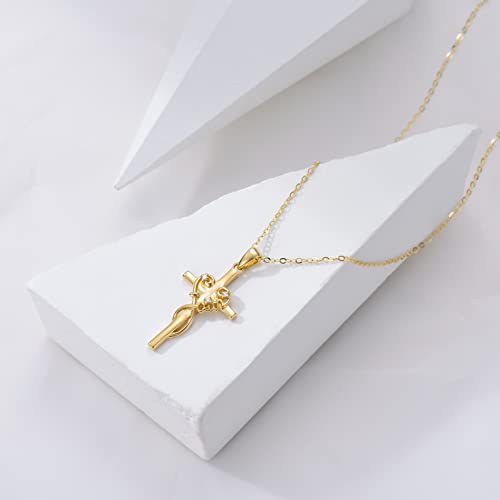 Kecho Women Cross Necklace Gifts 14K Yellow Gold Religious Faith Heart Cross Pendant Necklace Jewelry Mothers Day Gifts For Girls Teens Mother Daughter Wife Her #TOP3