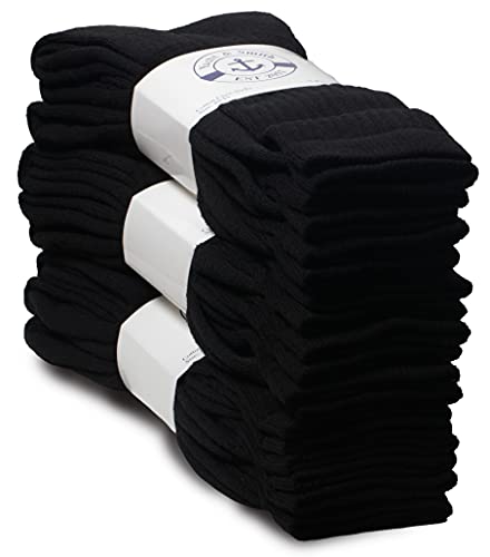 12 Pairs Of Mens Value Mens Bulk Lightweight Cotton Crew Socks, Homeless Donation Cheap, Wholesale Sock (12 Pairs Mens Black Crew) #TOP2