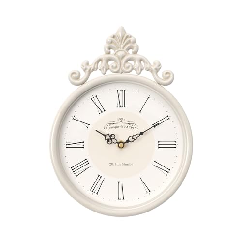 Abdurey Small French Retro Decorative Wall Clock,Ivory White Round Vintage Style,Battery Operated Silent Boho Decor Wall Clocks for Farmhouse,Kitchen,Bathroom,Bedroom(10.3″ H x 7.7″ W)