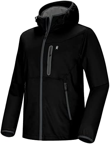 Little Donkey Andy Men's Lightweight Hooded Softshell Jacket for Running Travel Hiking, Windproof, Water Repellent Black Size M