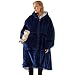 Produktbild SHUOJIA Übergroße Hoodie,Sherpa Sweatshirt Hoodie,Sweatshirt Decke Sweatshirt super weiche warme Riesen-Hoodie Geeignet Kapuzenpullover für Erwachsene Männer Frauen Jugendliche (Dark Blue)