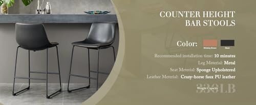 Set de 2 Butacos de Piel PU, Altura de Barra, Sillas Modernas de Comedor con Cojín Cómodo Color Negro SYBESTE Modelo SYB-110272 miniatura 7