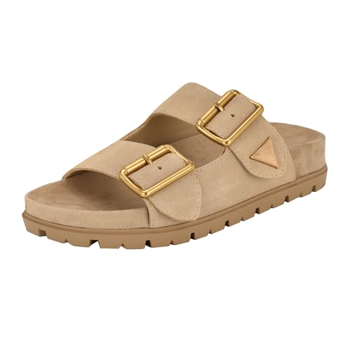 Guess Women's Fasten Sandal, Light Natural Suede 110, 9