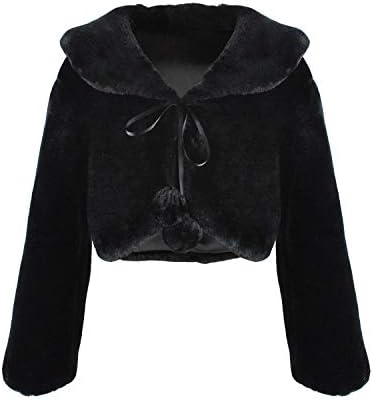 Abbyabbie.Li Flower Girl Dress Coat,Girl Cozy Faux Fur Bolero Shrug Accessories Princess Cape (S, Black)