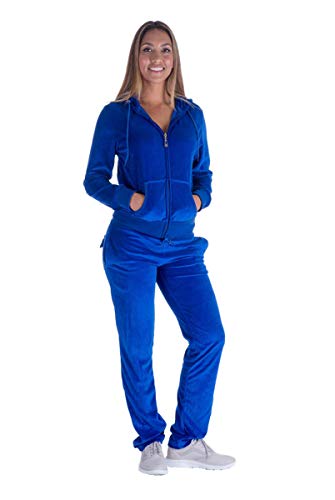Facitisu Sweatsuits for Women Set 2 Piece Velvet Jogging Suit Full Zip Hoodies Velour Tracksuits Sportwear Outfit Sweatshirt & Sweatpants Royal S