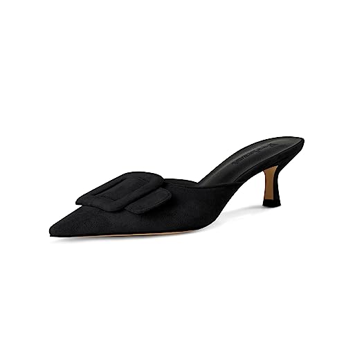 Fericzot Mule Slippers for Women,Slingback Buckle Pumps Pointed Toe Kitten Heels Shoes Slides Backless Dress Sandals Black 6 by Fericzot - Used condition - US$47.68