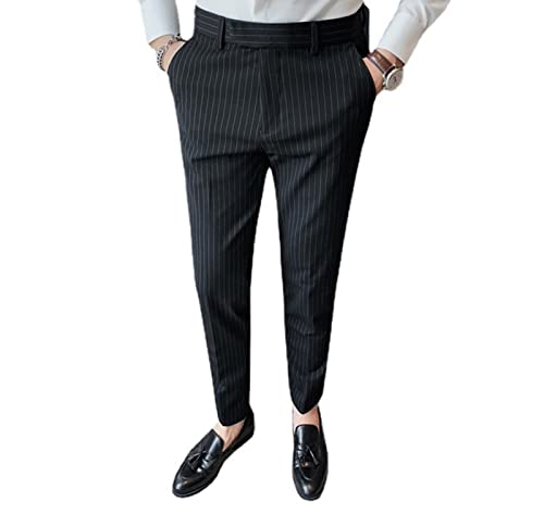Men's Lightweight Slim Fit Striped Dress Pant Stretch Casual Business Flat-Front Chino Suit Trousers