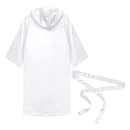 iiniim Men's Half Sleeve Satin Robe Summer Ice Silky Slip Hooded Bathrobe Kimono Sleepwear with Belt4