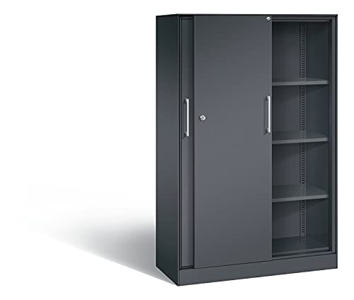C+P Schiebetürenschrank Asisto H1635xB1000xT435mm Korpus Schwarzgrau Fronten Schwarzgrau Anzahl Fächer 3