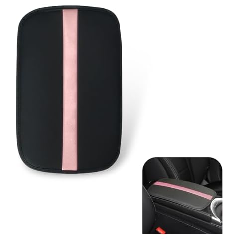 gunroil 1 PC Stripe Patchwork Car Armrest Cover, Leather Car Center Console Cover, 12.2" x 7.87" Car Armrest Box and Car Decoration, Universal for Most Cars (Black & Pink) Cover