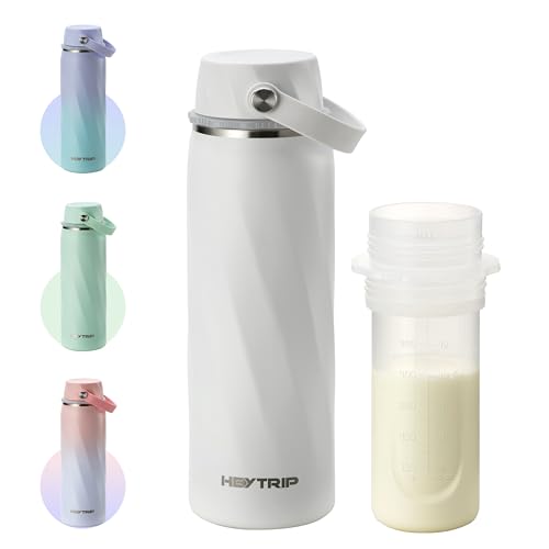 Image of HEYTRIP Portable Breastmilk Cooler - 20oz Stainless Steel Milk Chiller Bottle for Travel & Work | Reusable Breastmilk Storage Container, 36+ Hour Cooling, TSA Approved | White