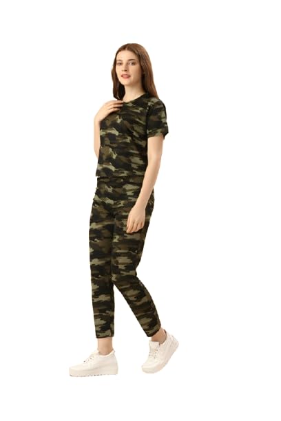 MF with SQUARE Women's Camouflage Co-ord Set Stylish Army Print T-shirt and Pants Comfortable Casual Wear, Army-picture-21