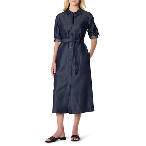 Amazon Essentials Damen Regular-Fit Langärmliges Midikleid Denim Chambray Knopfleiste, Auswaschen, XL