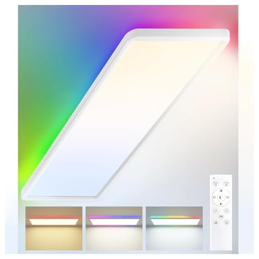 Peasur LED Deckenleuchte Dimmbar Flach 58x20 cm,Deckenlampe 7 RGB Nachtlicht Panel Lampe Fernbedienung Timer Lang Backlight,32W 3500LM 3000K-6500K Lampen für Wohnzimmer Schlafzimmer Büro Badezimmer