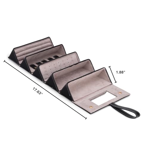 Image of Brouk & Co Leah 5 Eyewear & Jewelry Case - Pebbled Vegan Leather, Foldable Case, Snap Closure, Hanging Loop, Interior Mirror, 5 Compartments: Sunglasses and Jewelry (Black)