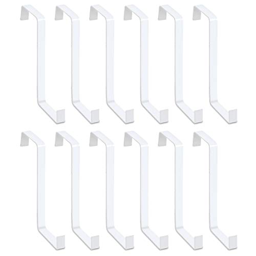 GameXcel Over the Door Hooks, 12 Pcs, White Metal, 100% Metal, Classic Style, Rust Resistant, Holds 15lb, Fits Doors Up to 1.96" Thick, No Screws, No Drilling, Perfect for Bathroom, Bedroom, Outdoor