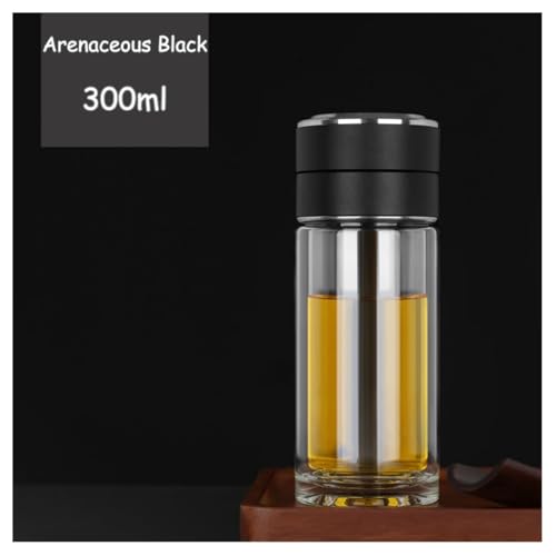 Image of Wosta Leakproof Glass Water Bottle with Stainless Steel Infuser Glass Tea Infuser Bottle with Strainer and Neoprene Sleeve for Loose Leaf Tea, Cold Brew Coffee. (O - BLACK, 300ML)