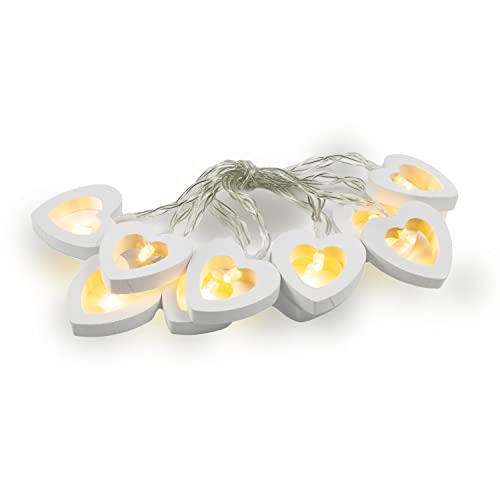 Guirlande lumineuse en bois en forme de cœur - Fonctionne avec piles - 10 LED blanc chaud