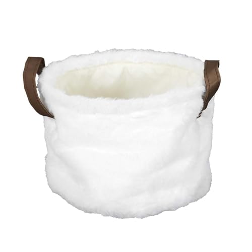 HOME DECO FACTORY, RG9332, Fur Effect Cotton Basket with Handles, ideal for Storage and Decoration, Light and Practical for All Spaces, one Size, White and Black