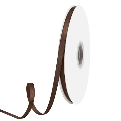 GTYBOVA 1/4 Inch x 100 Yards Double Face Brown Satin Ribbon 100% Polyester Multiple Colors Available Ideal for Gift Wrapping Crafts Wedding Decor