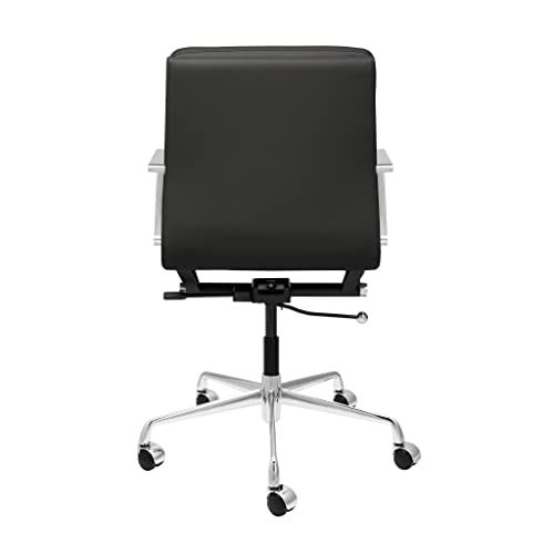 Laura Davidson Furniture SOHO II Padded Management Office Chair - Mid Back Desk Chair with Arm Rest, Swivel & Cushion Availability, Made of Faux Leather, Black, Computer Chair