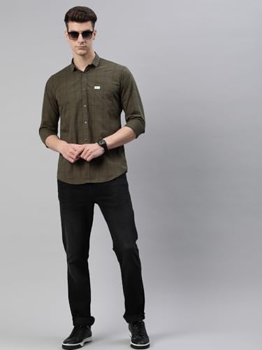 Image of Majestic Man Men Comfort Slim Fit Opaque Checked Pure Cotton Casual Shirt
