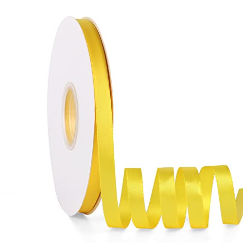Yellow 3/8" X 50 Yards Solid Color Satin Ribbon, Double Faced High Density Polyester Fabric Ribbon for Gifts Wrapping, Wedding, Party, Crafts, Hair Bows, Home DIY Decor Ornaments