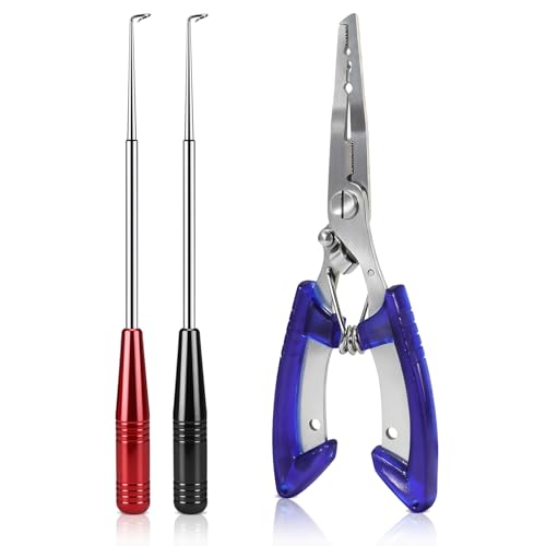 DRMBIGA Fish Hook Remover Tool & Fishing Pliers Kit – 2 Stainless Steel Hook Removers + 1 Split Ring Pliers, Quick & Safe Use, Non-Slip Handle, Magnetic Tip, Salt & Freshwater Fishing, Men’s Gift