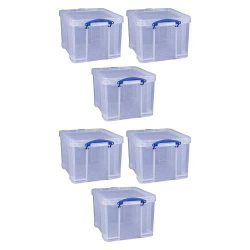 Image of Really Useful Box 32 Liters Storage Bin Container with Snap Lid and Clip Lock Handles for Lidded Home and Office Storage Organization, 6 Pack