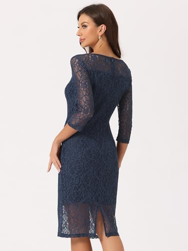 Image of Allegra K Lace Dress for Women's Elegant 3 /4 Sleeve Square Neck Bodycon Cocktail Dresses
