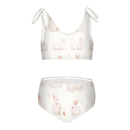 KLL Happy Easter Rabbit Bunny Pink Girls' 2 Piece Bikini Sets Quick-Dry Bathing Suit Swimming Suits Adjustable Shoulder