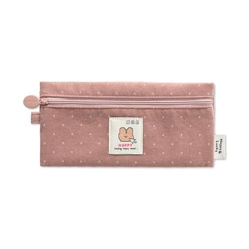 Image of Monolike Happy and Lucky Candy Dot pen case, Pink - Slim Corduroy Style Cotton Pen Pouch, Cute Aesthetic Pastel Stationery Organizer for Office