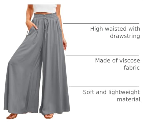 Image of Dokotoo Pants for Women Casual Elastic Waist Wide Leg Pants with Pockets
