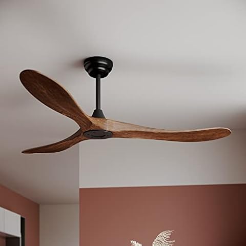 SONNI Deckenventilator mit Fernbedienung Holz leise ohne Beleuchtung 3 Flügel 5 Leistungsstufen Intelligente Zeiteinstellung Vintage DC Motor 150cm Cover