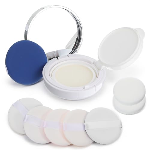8 PCS 0.5oz Empty Cushion Foundation Compact Silver Luxurious Air Cushion Puff Box with Sponge Puff and Mirror Travel Refillable Foundation BB Cream Box