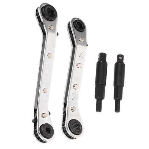GALPADA Double Head Ratchet Wrench Refrigeration Service Spanner Set 4pcs with Bit Adapter for HVAC Repair Air Conditioning and Gas Furnace Maintenance Random Color
