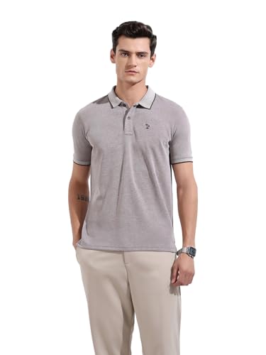 Image of The Indian Garage Co Men Regular Fit Textured Polo Neck Half Sleeves Tshirt