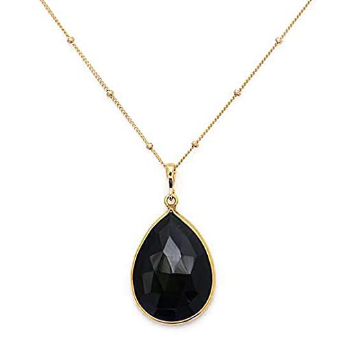 Large Natural Black Onyx Gemstone Necklace, Large Black Gemstone Necklace, Pear Shape Black Onyx, 18X25Mm Teardrop Pendant Necklace #TOP22