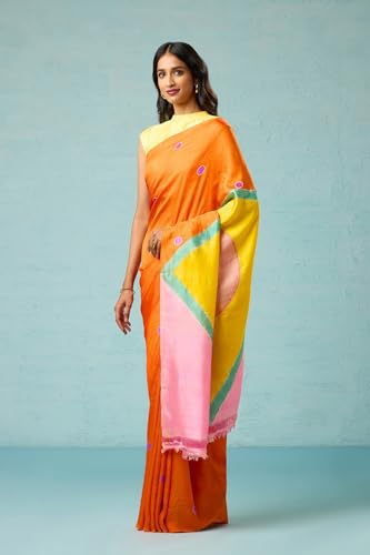 Taneira orange hand painted silk saree in pure silk – image 4