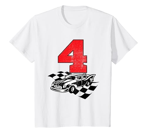Niños Camiseta Speed Four Race Car, cuarto cumpleaños, para niño, 4 años Camiseta