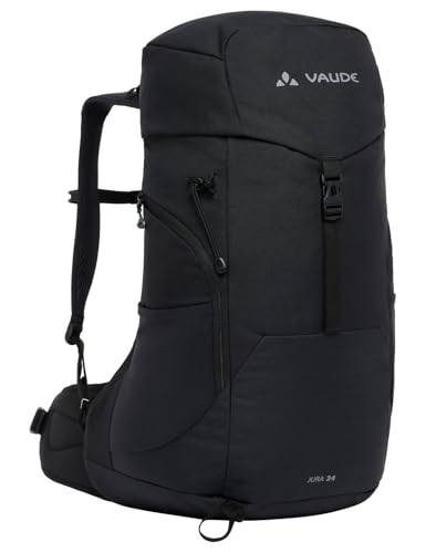 VAUDE Jura 24 – Wanderrucksack für Damen & Herren mit 24 Liter Volumen, Belüfteter Netzrücken mit Regenhülle, ErgoShape-Schultergurte & Trinksystem – für Tagestouren - black