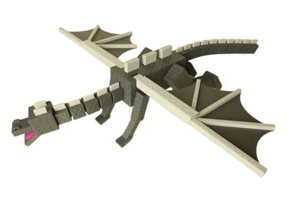 3D CUBES Minecraft Ender Dragon, Dragon Wall Art Decor, Handcrafted 3D Medieval Fantasy Sculpture, Grey and White,Multicolor-image-0